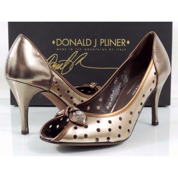 Donald J Pliner Zazas Designer Open Toe Dress Pumps Beige / Bronze / Pewter 7.5 - Picture 2 of 10